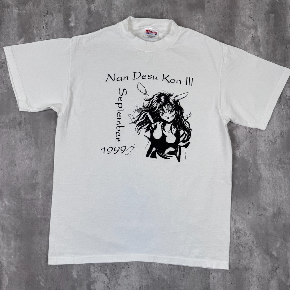 Vintage Nan Desu Kon III T-Shirt Mens Medium White Anime Waifu‎ Convention 90s
